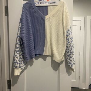 Miami Blue and Cream V-Neck Sweater